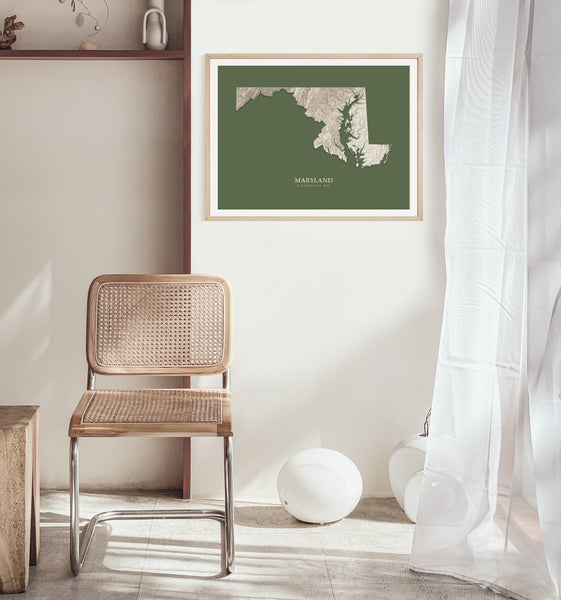 Maryland Hydrological Map Poster Green