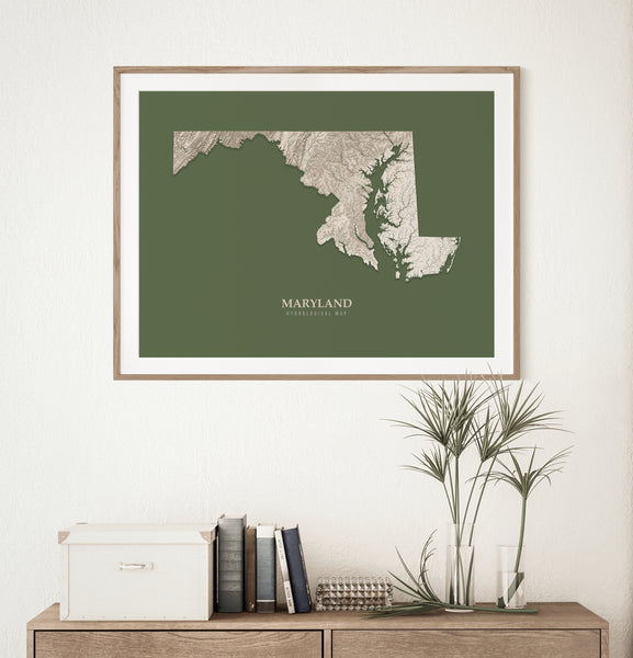 Maryland Hydrological Map Poster Green