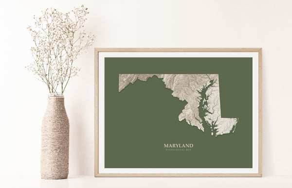 Maryland Hydrological Map Poster Green