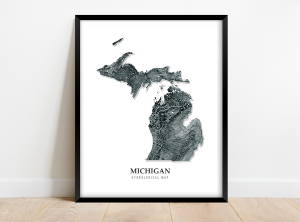 Michigan Hydrological Map Poster Black