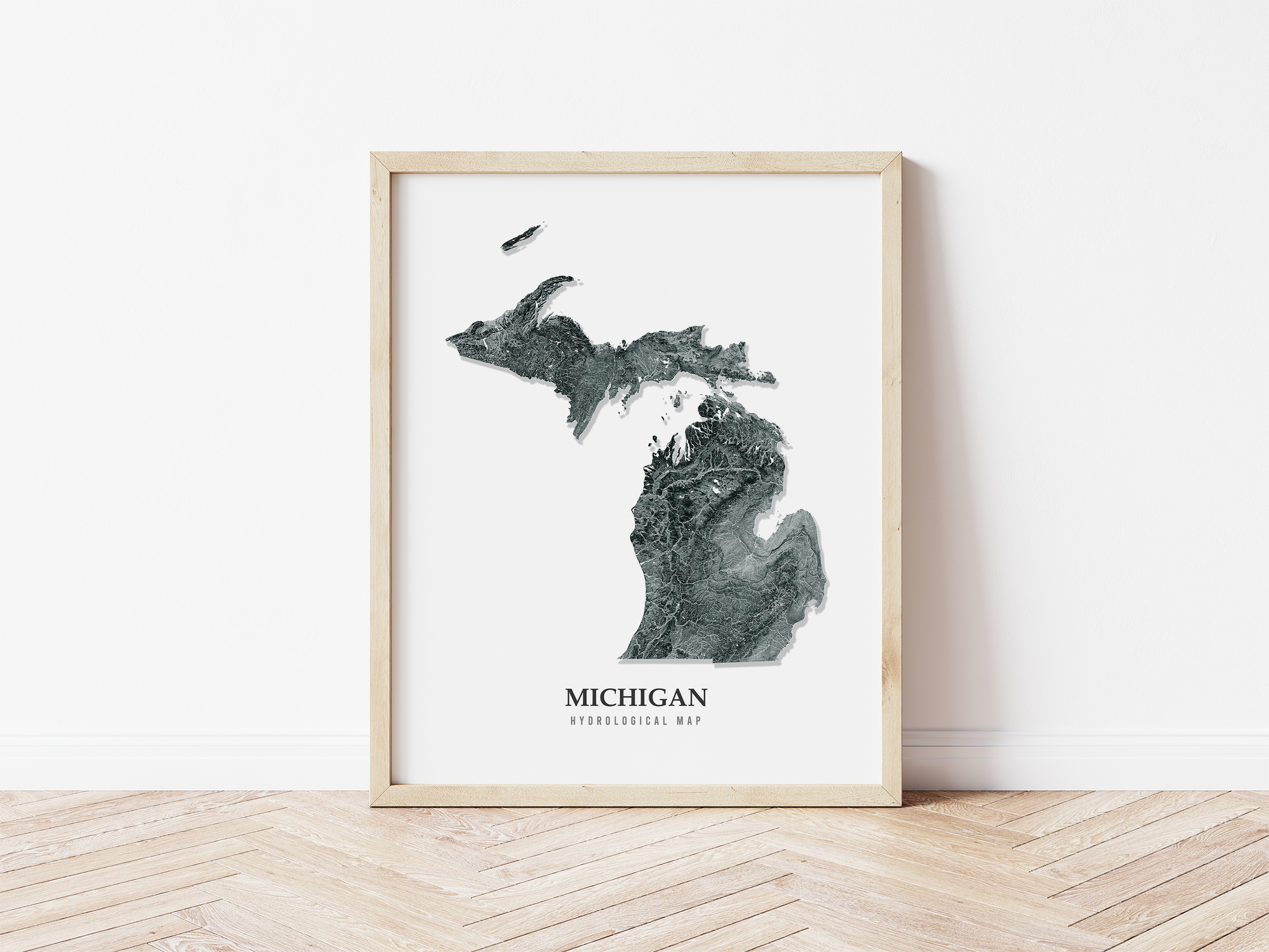 Michigan Hydrological Map Poster Black