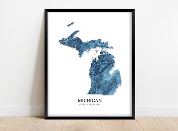Michigan Hydrological Map Poster Blue