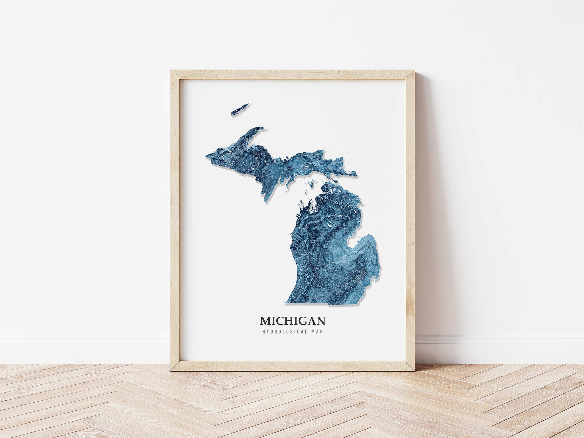Michigan Hydrological Map Poster Blue