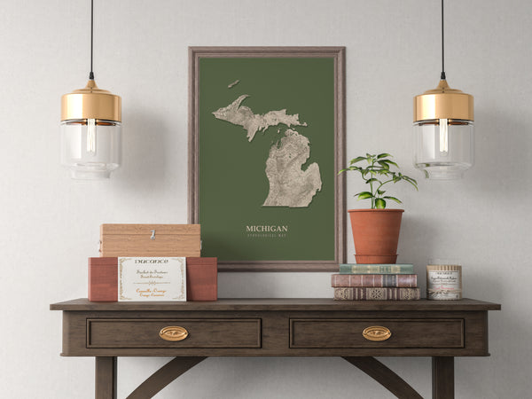 Michigan Hydrological Map Poster Green