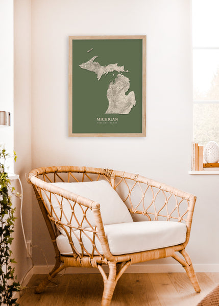 Michigan Hydrological Map Poster Green