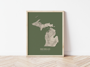 Michigan Hydrological Map Poster Green
