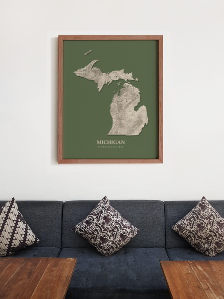 Michigan Hydrological Map Poster Green