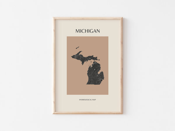 Michigan Mid-Century Modern Hydrological Map