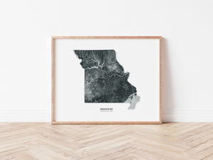 Missouri Hydrological Map Poster Black