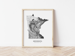 Minnesota Hydrological Map Poster Black