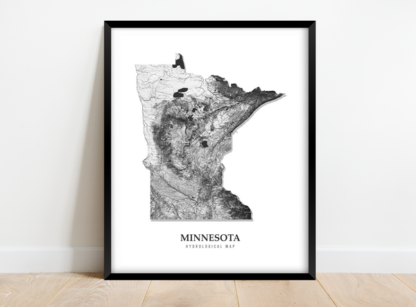 Minnesota Hydrological Map Poster Black