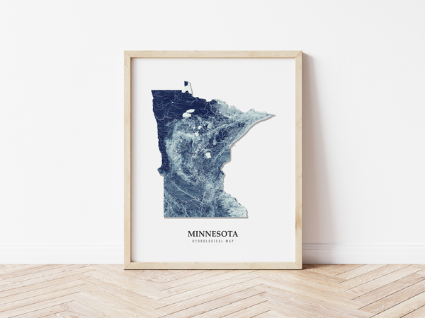 Minnesota Hydrological Map Poster Blue