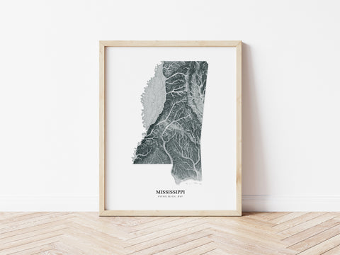 Mississippi Hydrological Map Poster Black