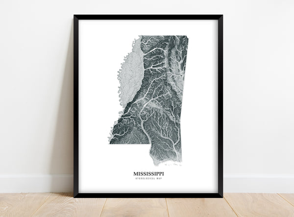 Mississippi Hydrological Map Poster Black