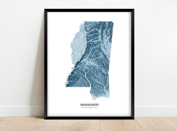 Mississippi Hydrological Map Poster Blue