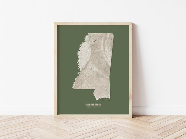Mississippi Hydrological Map Poster Green