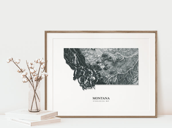 Montana Hydrological Map Black