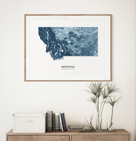Montana Hydrological Map Blue