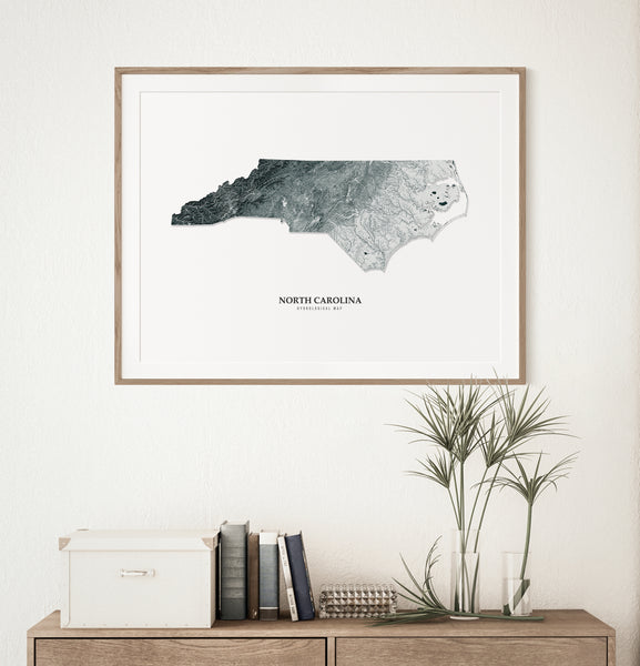 North Carolina Hydrological Map Poster Black