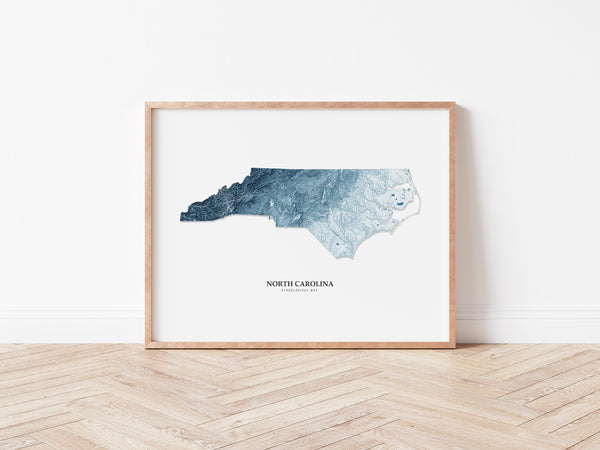North Carolina Hydrological Map Poster Blue