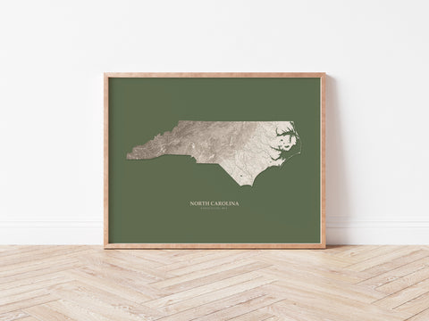 North Carolina Hydrological Map Poster Green