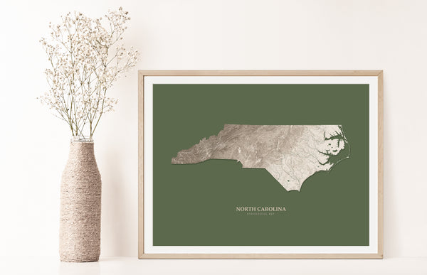 North Carolina Hydrological Map Poster Green