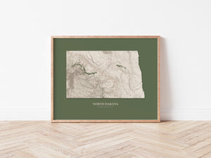 North Dakota Hydrological Map Poster Green