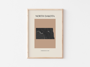 North Dakota Mid-Century Modern Hydrological Map