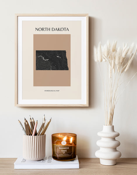 North Dakota Mid-Century Modern Hydrological Map