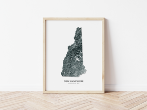 New Hampshire Hydrological Map Poster Black