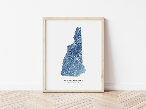 New Hampshire Hydrological Map Poster Blue