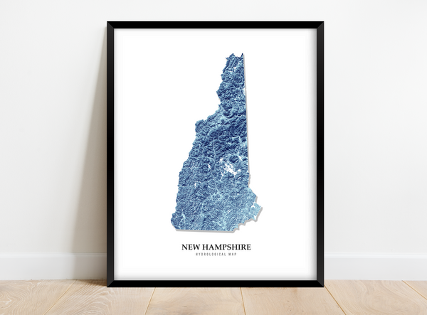 New Hampshire Hydrological Map Poster Blue