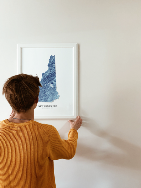 New Hampshire Hydrological Map Poster Blue