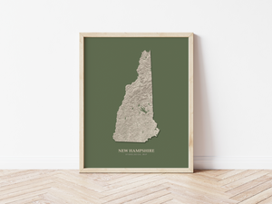 New Hampshire Hydrological Map Poster Green