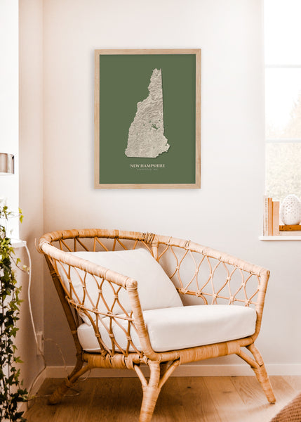 New Hampshire Hydrological Map Poster Green