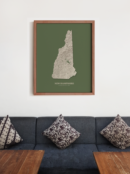 New Hampshire Hydrological Map Poster Green