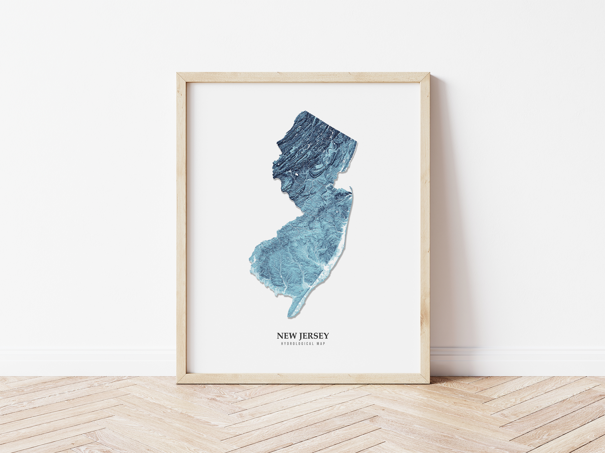 New Jersey Hydrological Map Poster Blue