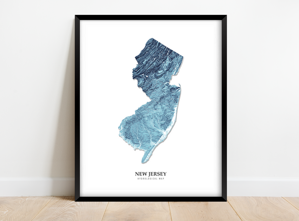 New Jersey Hydrological Map Poster Blue