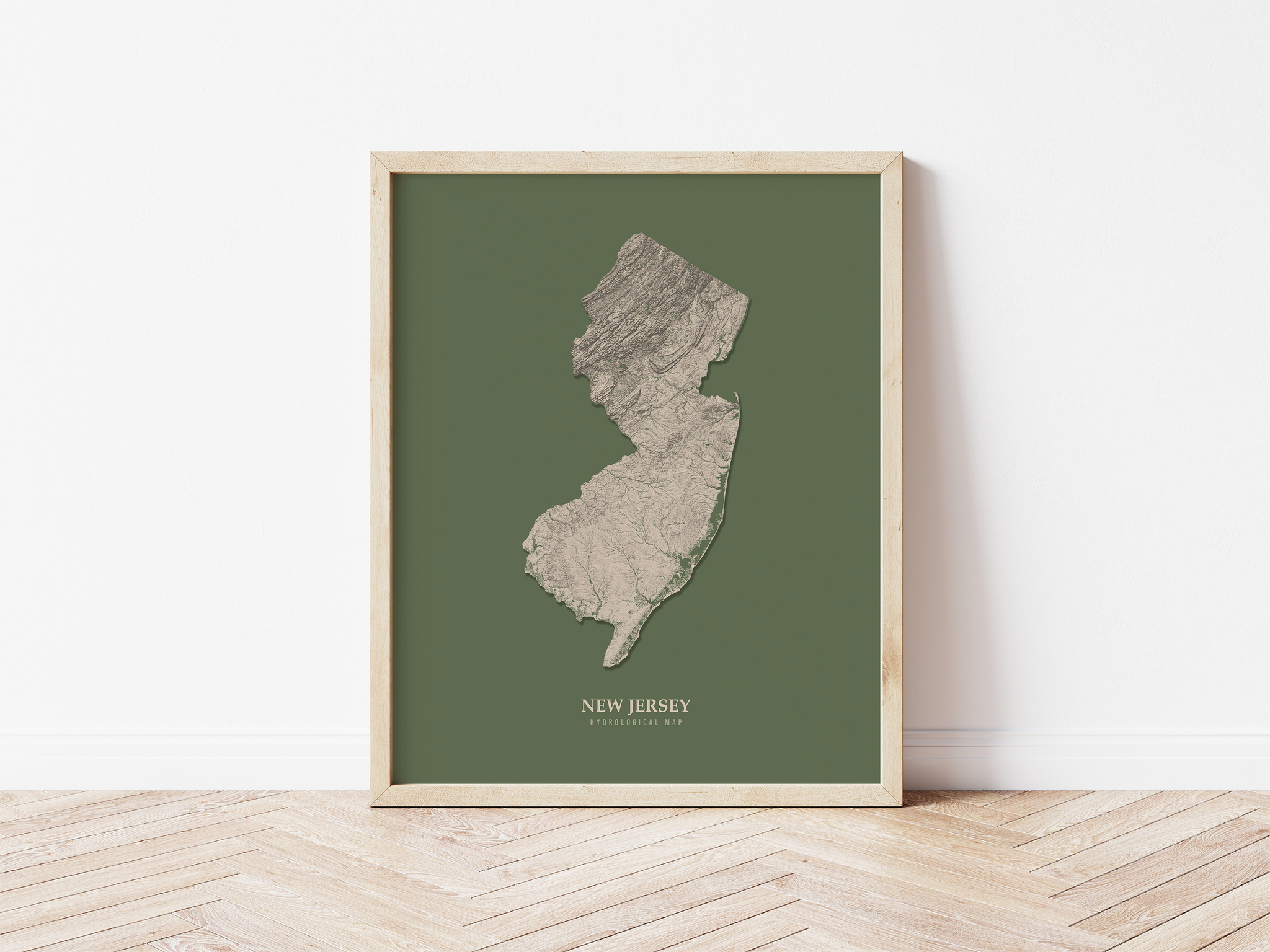 New Jersey Hydrological Map Poster Green
