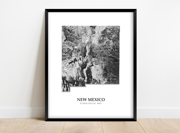 New Mexico Hydrological Map Poster Black