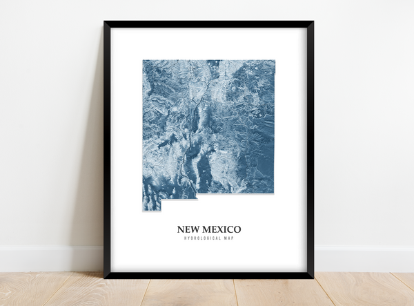New Mexico Hydrological Map Poster Blue