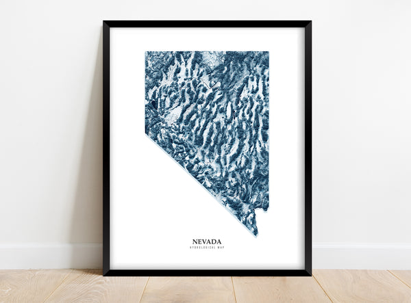 Nevada Hydrological Map Poster Blue