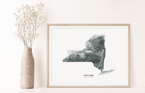 New York Hydrological Map Poster Black