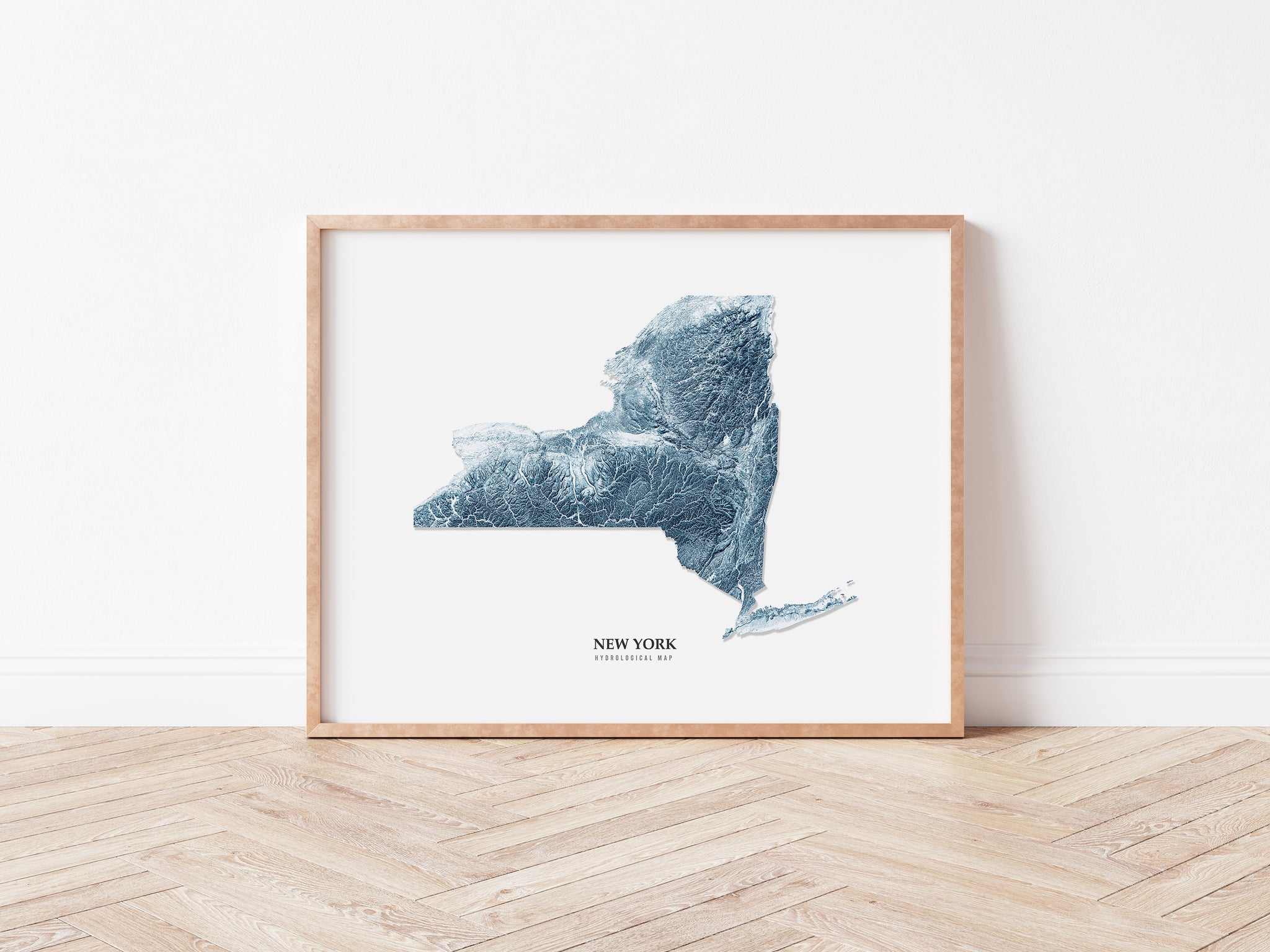 New York Hydrological Map Poster Blue