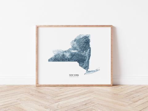 New York Hydrological Map Poster Blue