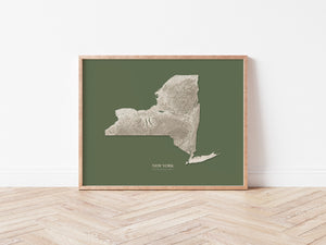 New York Hydrological Map Poster Green