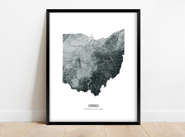 Ohio Hydrological Map Poster Black