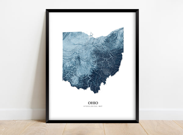 Ohio Hydrological Map Poster Blue