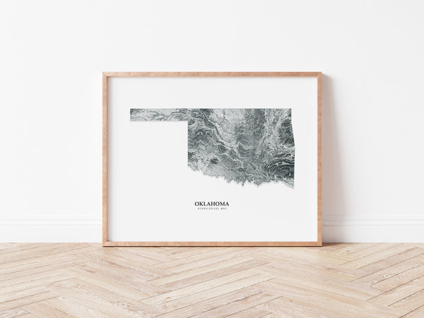 Oklahoma Hydrological Map Poster Black