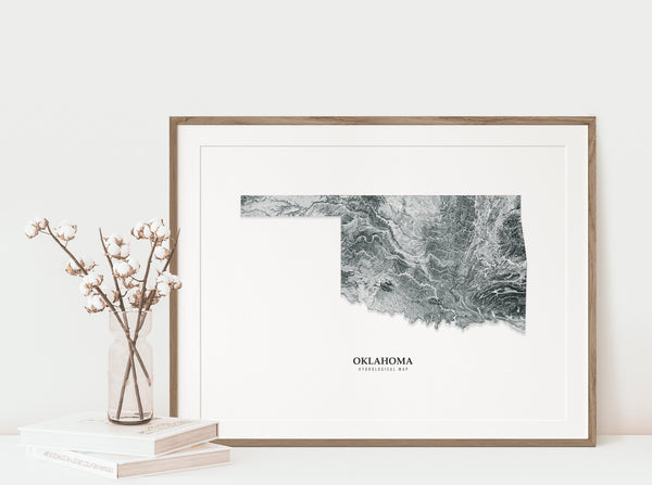Oklahoma Hydrological Map Poster Black